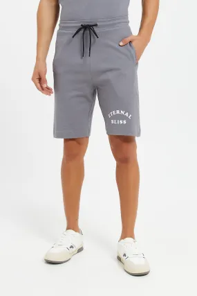 Men Grey Back Printed Lounge Shorts